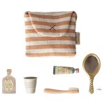 MAILEG Toothbrush set in bag, Mouse - Coral stripe