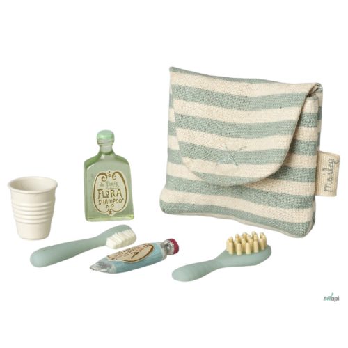 MAILEG Toothbrush set in bag, Mouse - Blue stripe