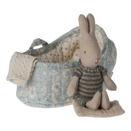 MAILEG RABBIT IN CARRY COT, MICRO - DARK BLUE
