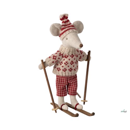 MAILEG WINTER MOUSE WITH SKI SET, MUM MOUSE